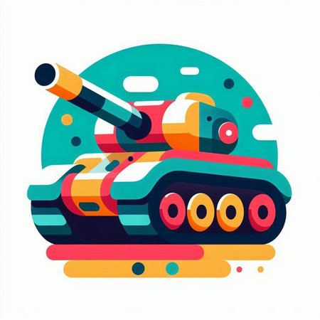 Vector illustration of a tank on a white background with a colorful pattern.のイラスト素材