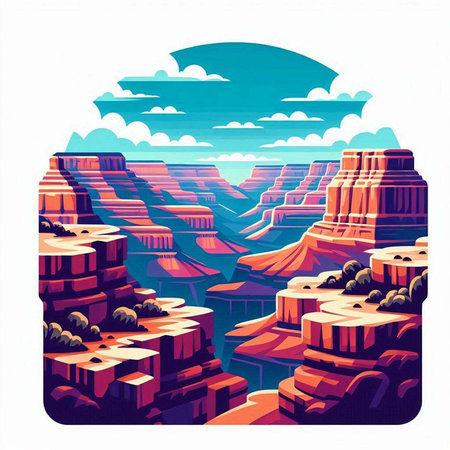 Illustration of the Grand Canyon, Arizona, USA. Colorful vector illustration.のイラスト素材