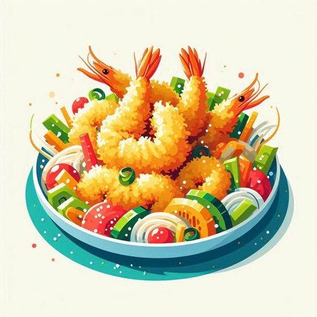 Illustration of shrimps on a plate with chopsticks.のイラスト素材