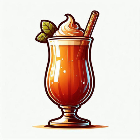 Cocktail with whipped cream and cinnamon in glass. Vector illustration.のイラスト素材