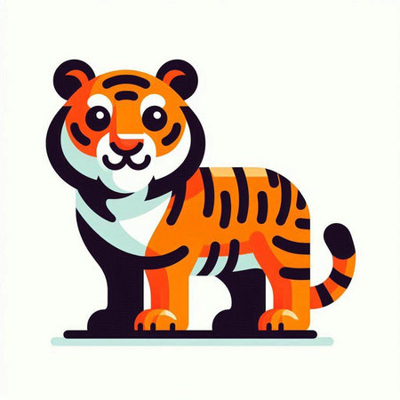 Cute tiger. Vector illustration in flat cartoon style isolated on white background.のイラスト素材