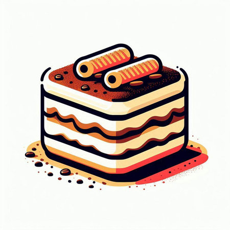 Tiramisu cake vector illustration. Isolated on white background.のイラスト素材