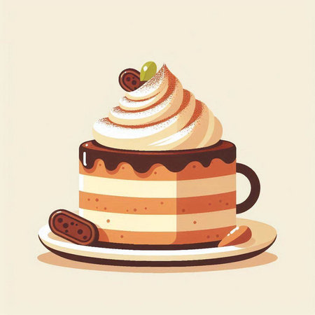 Cake with whipped cream. Vector illustration of a sweet dessert.のイラスト素材