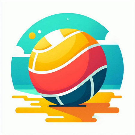 Volleyball ball on the background of the sea. Vector illustrationのイラスト素材