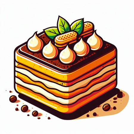 Illustration of a tiramisu cake on a white background.のイラスト素材