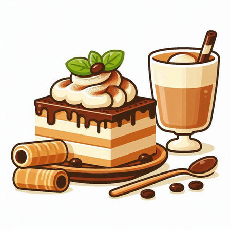 Coffee and cake on a white background. Vector illustration.のイラスト素材