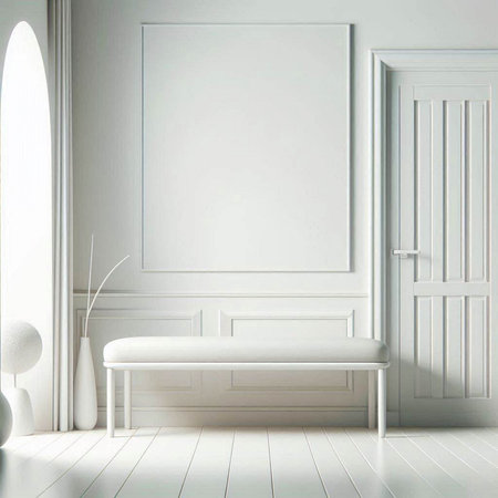 interior of the white room with a bench, 3d renderのイラスト素材