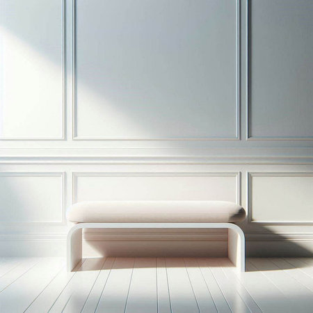 White interior with a bench, 3d render, toned imageのイラスト素材