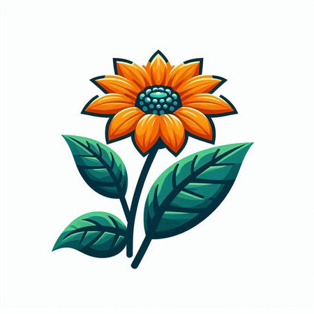 Orange flower with green leaves isolated on white background. Vector illustration.のイラスト素材