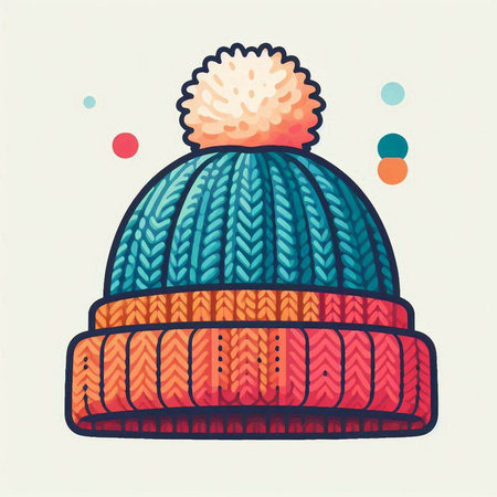 Vector hand drawn illustration of a knitted hat with pompon.のイラスト素材