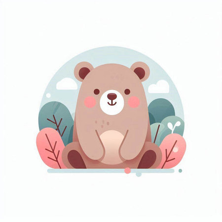 Cute bear in the forest. Vector illustration in cartoon style.のイラスト素材