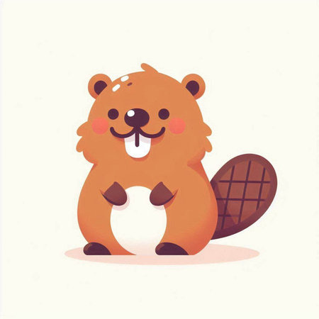 Vector illustration of cute cartoon beaver. Isolated on white background.のイラスト素材