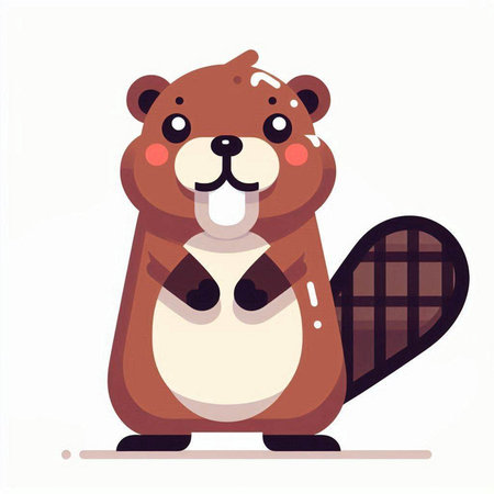 Cute beaver isolated on white background. Vector illustration in flat cartoon style.のイラスト素材