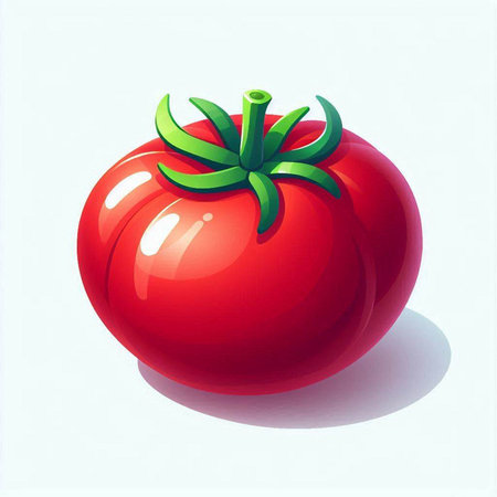 Illustration of a ripe red tomato on a white background with shadowのイラスト素材