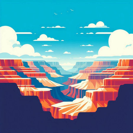 Fantasy landscape with mountains and clouds in retro style, vector illustrationのイラスト素材