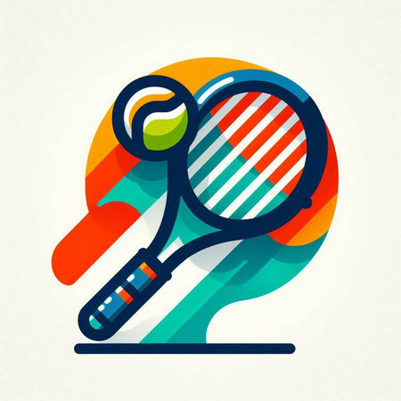Tennis racket and ball icon. Sport sign. Vector illustration.のイラスト素材