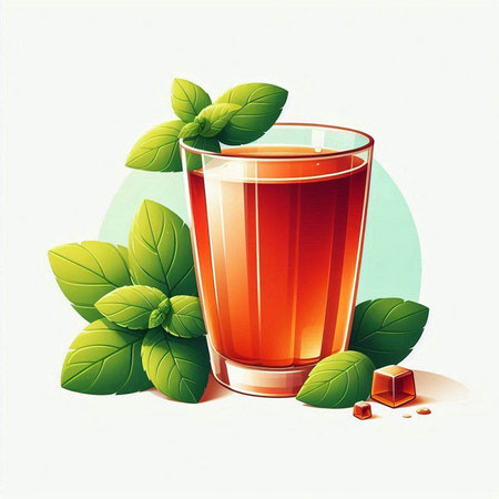 Illustration of a glass of fresh mint juice with fresh mint leavesのイラスト素材