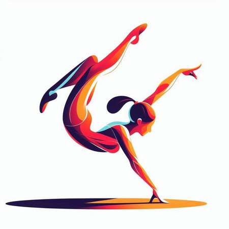 Silhouette of a girl doing gymnastics on white background.のイラスト素材