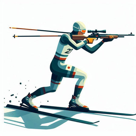 Skiing man with a rifle. Vector illustration in retro style.のイラスト素材