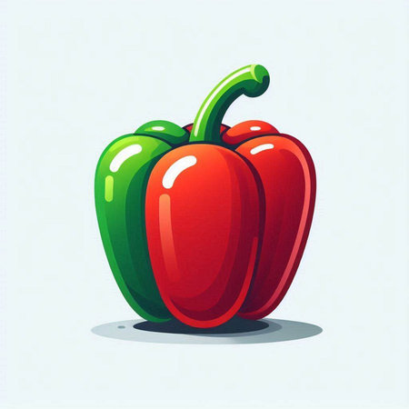 Red and green bell pepper isolated on white background. Vector illustration.のイラスト素材