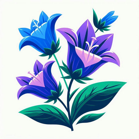 Illustration of blue bellflowers on a white background - vectorのイラスト素材