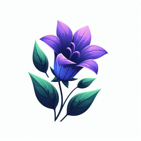Beautiful blue flower with green leaves isolated on white background. Vector illustration.のイラスト素材