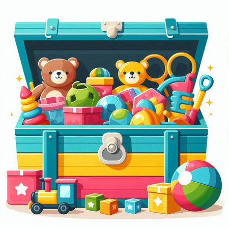 Toys in the trunk. Vector illustration on a white background.のイラスト素材