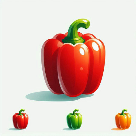 Red and green bell pepper with shadow on white background, vector illustrationのイラスト素材