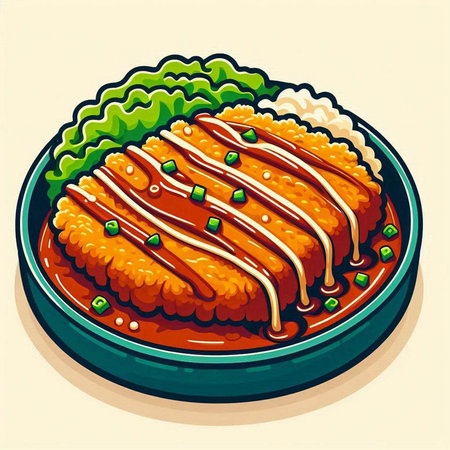 Illustration of a Japanese-style fried rice with vegetables and sauceのイラスト素材