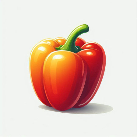 Illustration of a red bell pepper on a white background with shadowのイラスト素材