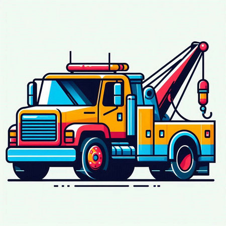 Vector illustration of tow truck with crane. Colorful flat design.のイラスト素材