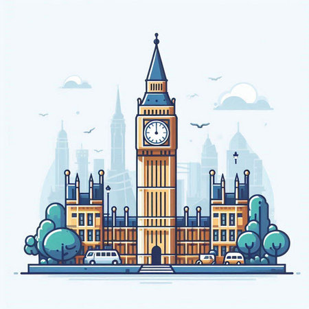 Big Ben and Houses of Parliament, London, United Kingdom. Vector illustrationのイラスト素材
