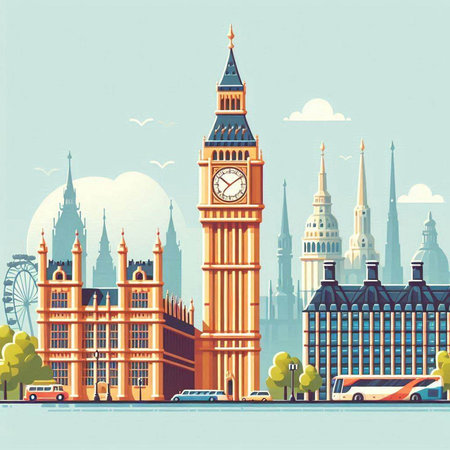 Big Ben and Houses of Parliament, London, UK. Vector illustrationのイラスト素材