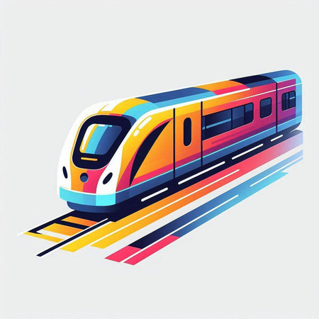 Modern high-speed train on the road. Colorful vector illustrationのイラスト素材