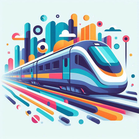High-speed train on the background of the city. Vector illustrationのイラスト素材