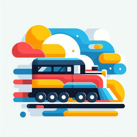 Train on a background of clouds and sky. Vector illustration in flat style.のイラスト素材