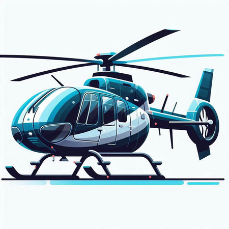 Vector illustration of a helicopter in blue colors on a white background.のイラスト素材