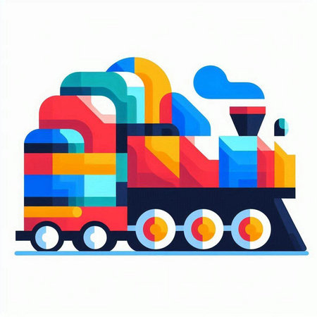 Colorful toy train on white background. Vector illustration in flat style.のイラスト素材