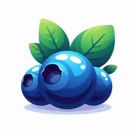 Blueberries with green leaves on a white background. Vector illustration.のイラスト素材
