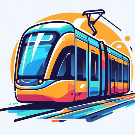 Modern tram. Vector illustration of a tram on a light background.のイラスト素材