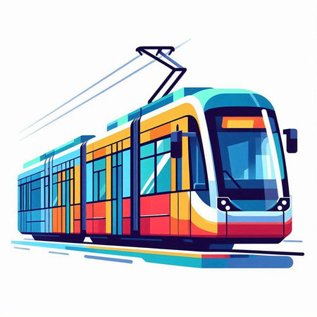 Modern tram on white background. Vector illustration in flat style. EPS 10のイラスト素材