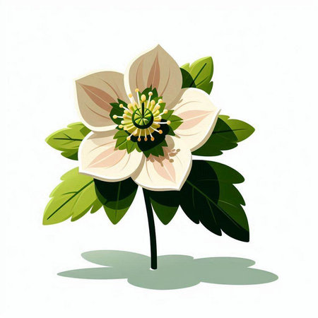 Illustration of a white hellebore on a white backgroundのイラスト素材
