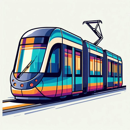 Modern tram. Vector illustration. Isolated on a white background.のイラスト素材
