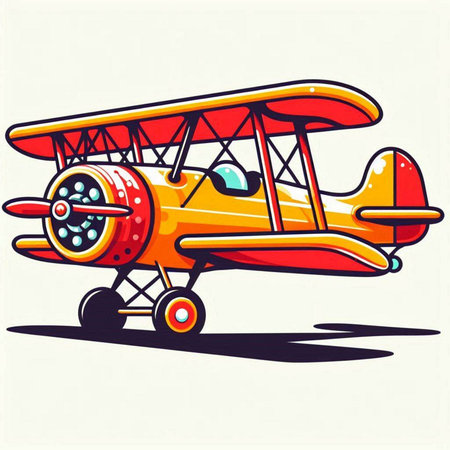 Vintage yellow biplane isolated on white background. Vector illustration.のイラスト素材