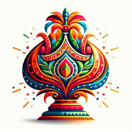 Colorful Indian floral ornament on white background. Vector illustration for your designのイラスト素材