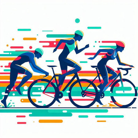 Cyclists riding a bicycle, abstract vector background, colorful illustrationのイラスト素材