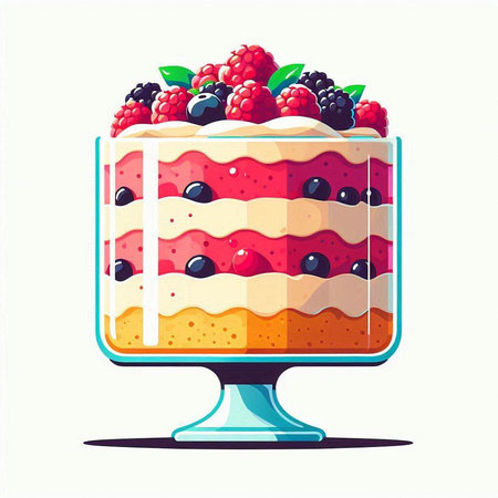 Piece of cake with berries in a glass. Vector illustration.のイラスト素材