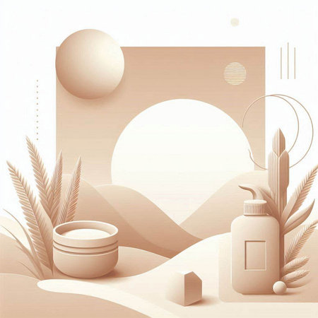 Cosmetic cream in a jar on a background of nature. 3d illustrationのイラスト素材