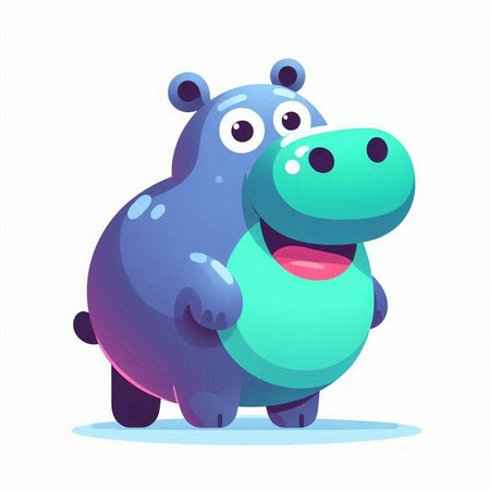 Cute cartoon hippo isolated on white background. Vector illustration.のイラスト素材