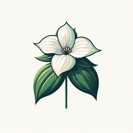 Vector illustration of a white flower with green leaves on a white backgroundのイラスト素材